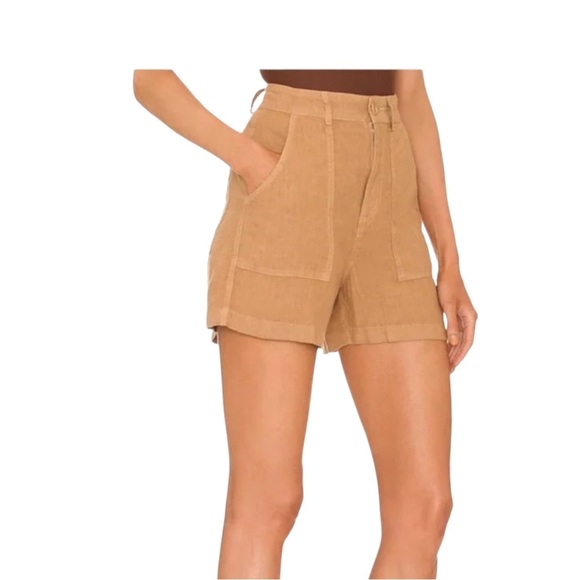 Enza Costa High-Waisted French Linen Shorts - Picture 2 of 6